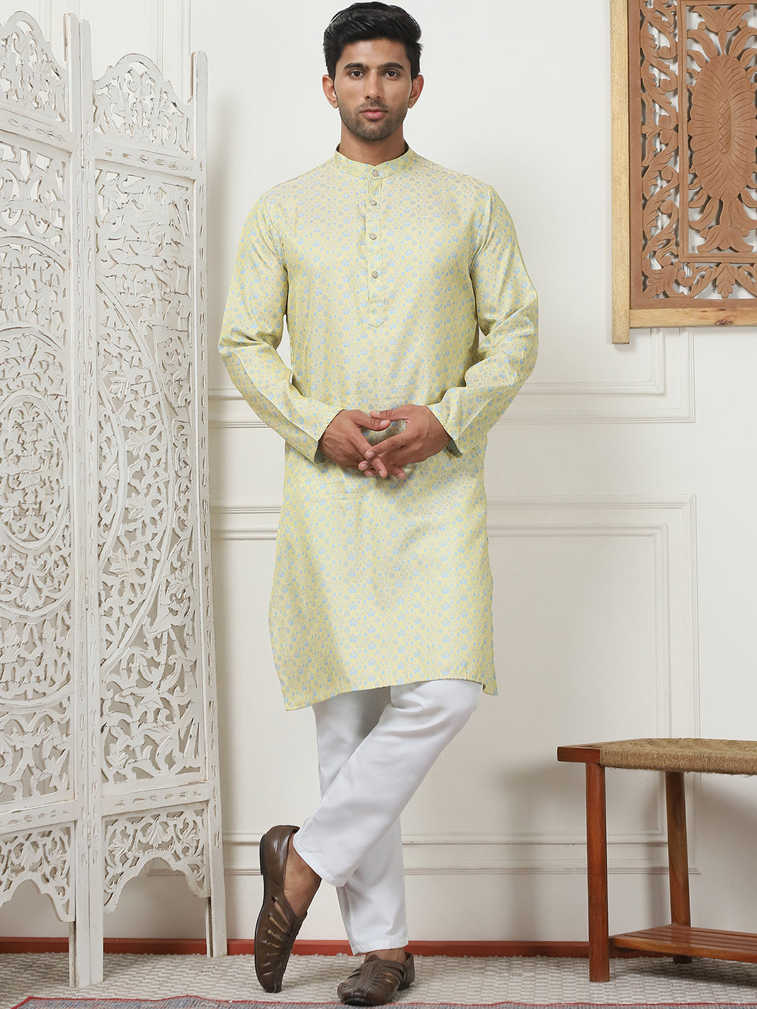 Lime Green Silk Blend Kurtas  ( ANMKO 174Lime )  [RT] [B-3]