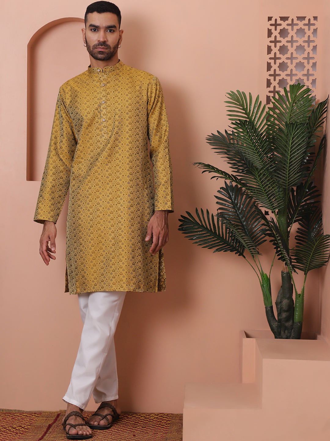 Yellow Silk Blend Straight Kurtas. ( ANMKO 174Yellow )  [RT] [B-3]