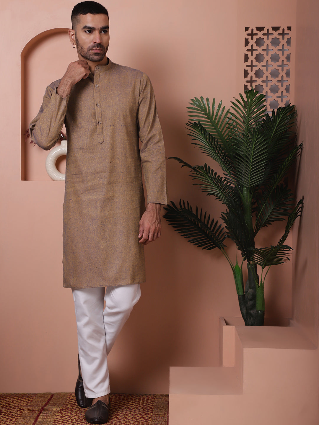 Men's Solid Straight Kurtas. ( ANMKO 176Bronze )