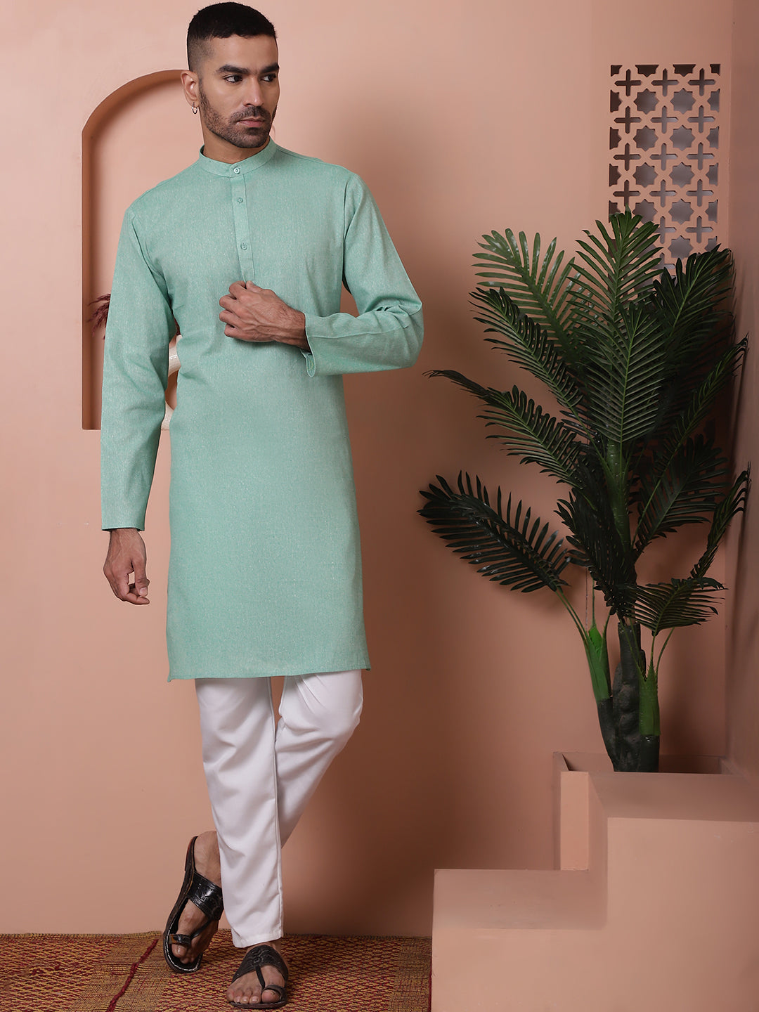Men's Solid Straight Kurtas. ( ANMKO 176Green )