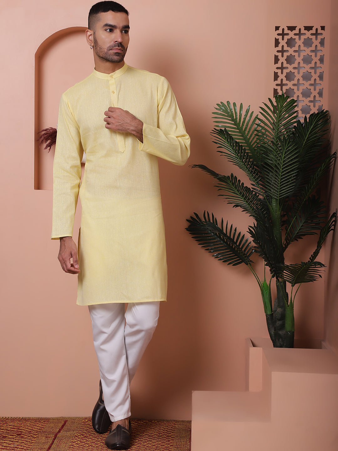Men's Solid Straight Kurtas. ( ANMKO 176Lemon )