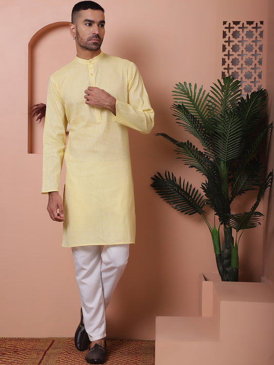 Men's Solid Straight Kurtas. ( ANMKO 176Lemon )