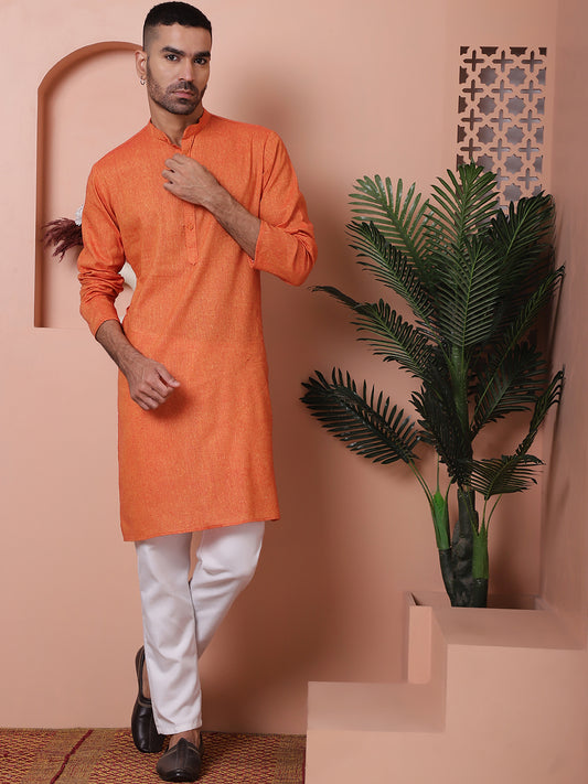 Men's Solid Straight Kurtas. ( ANMKO 176Orange )