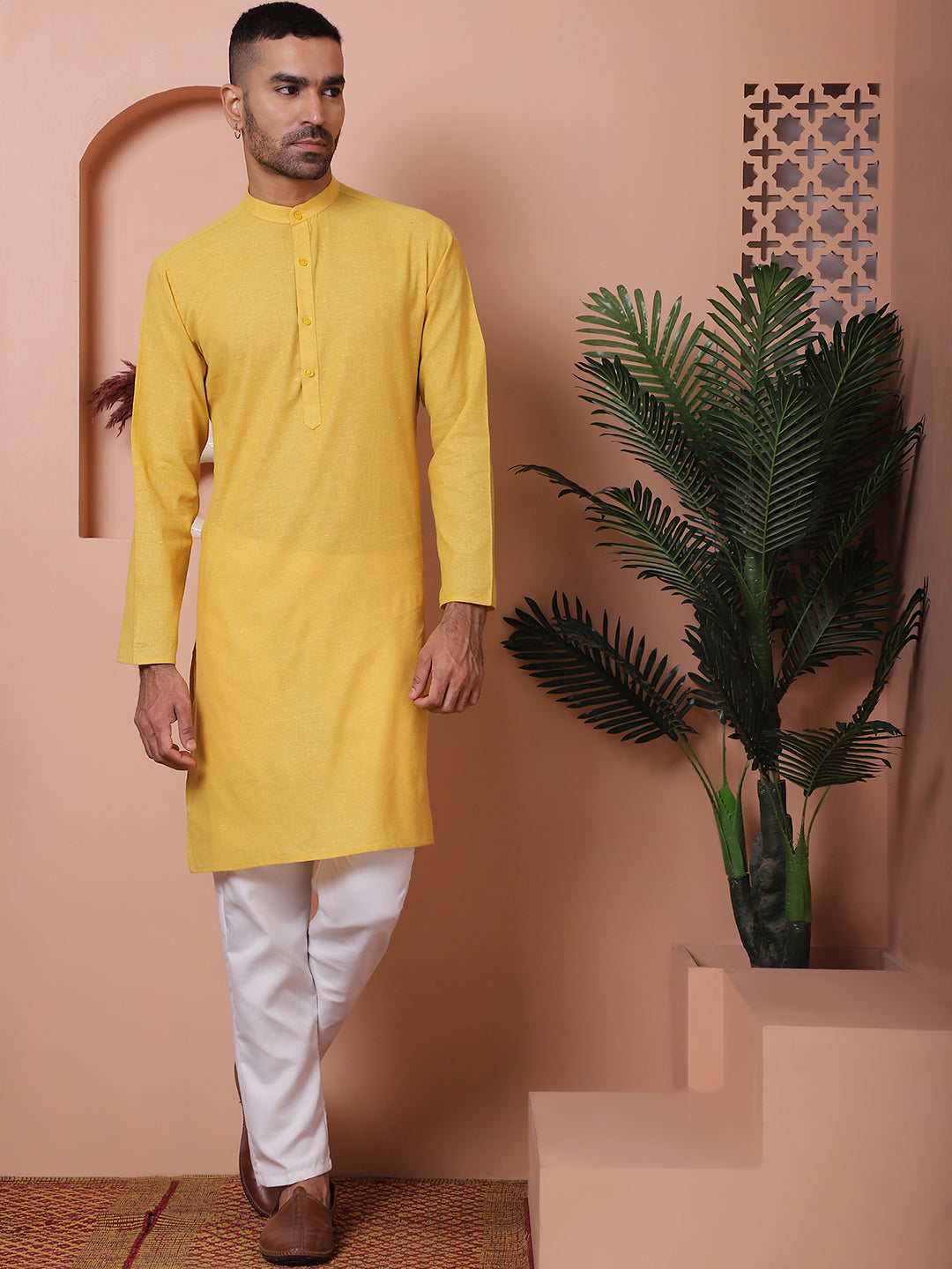 Men's Solid Straight Kurtas. ( ANMKO 176Yellow )