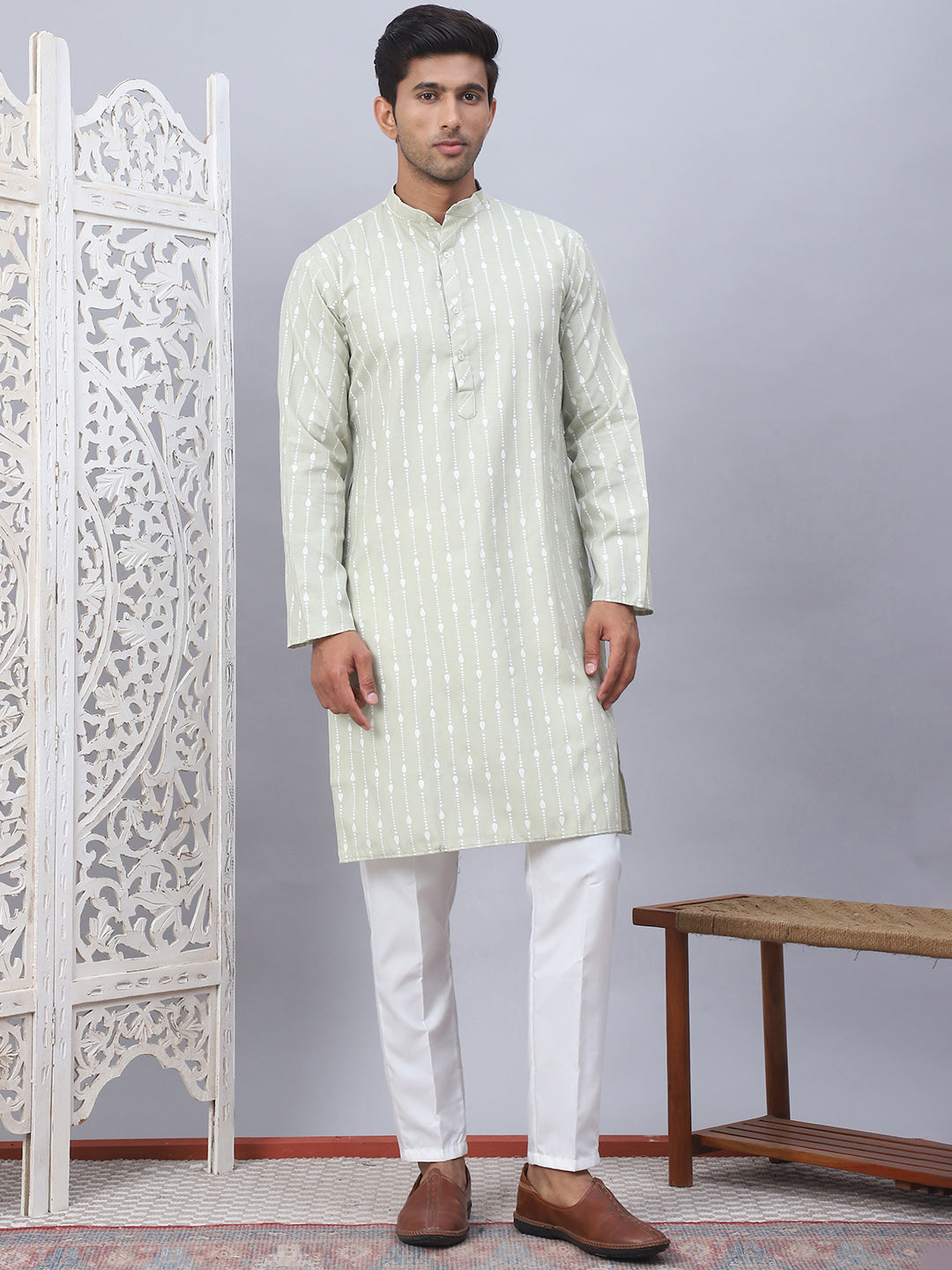 Men's Printed Straight Kurtas. ( ANMKO 177Grey )
