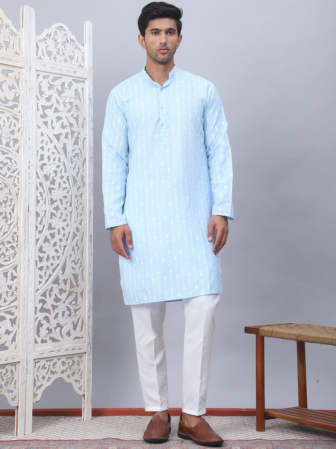Men's Printed Straight Kurtas. ( ANMKO 177Sky )