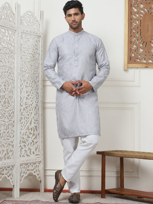Embroidered Kurtas for Men. ( ANMKO 185Grey ) [RT] [ B2 ]