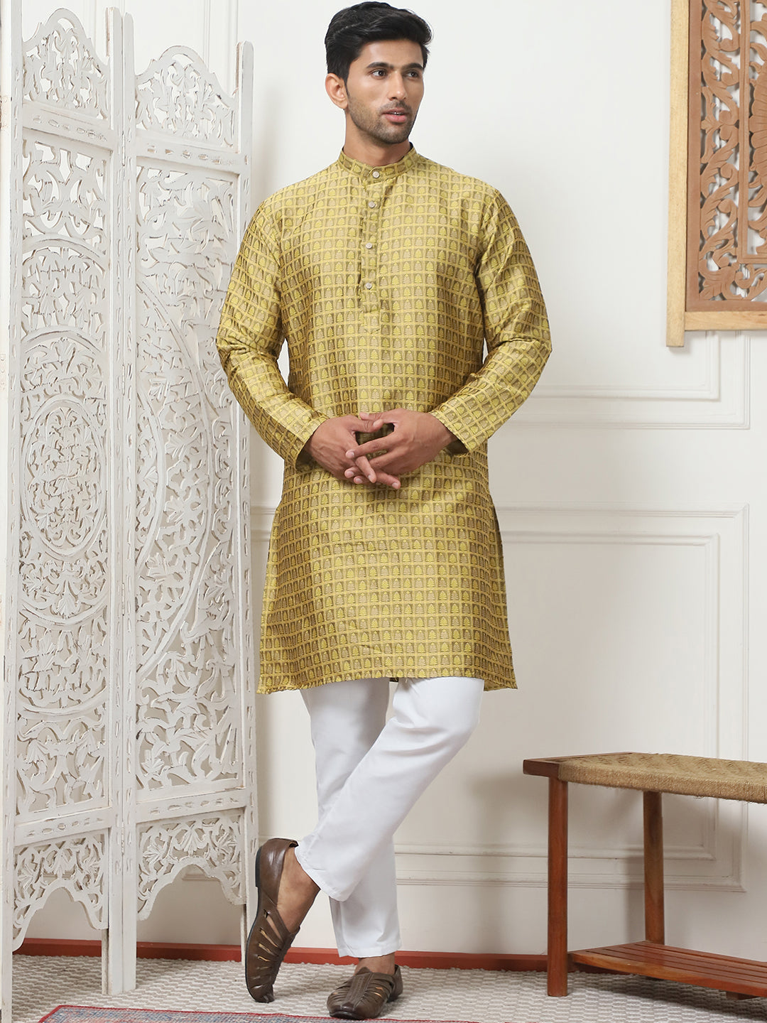 Silk Blend Straight Kurtas ( ANMKO 186Mustard ) [RT] [ C5 ]