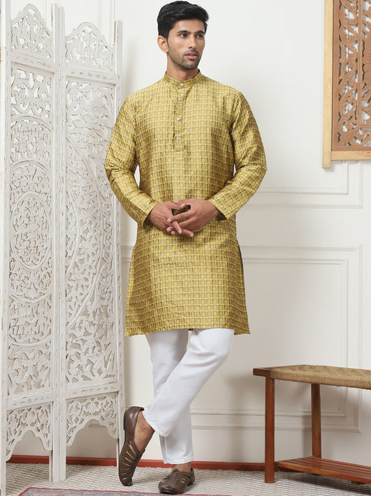 Silk Blend Straight Kurtas ( ANMKO 186Mustard ) [RT] [ C5 ]