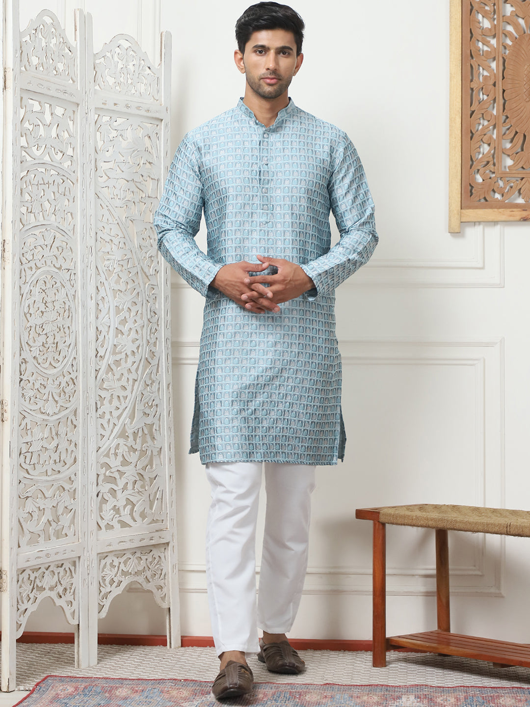 Silk Blend Straight Kurtas ( ANMKO 186Sky ) [RT] [ C5 ]
