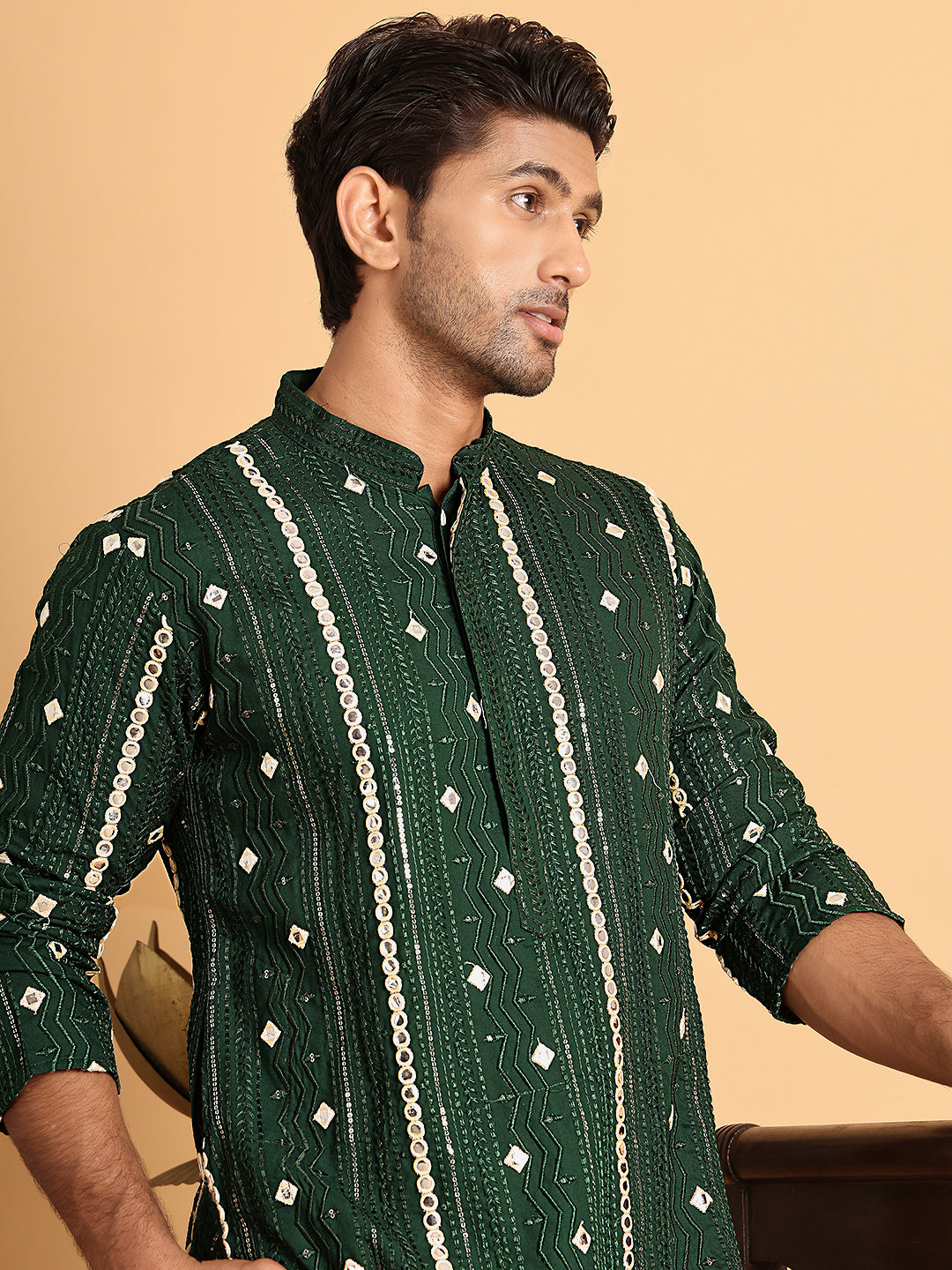 Men's Mirror Work Kurtas ( ANMKO 187Olive )  [RT] [A-4]