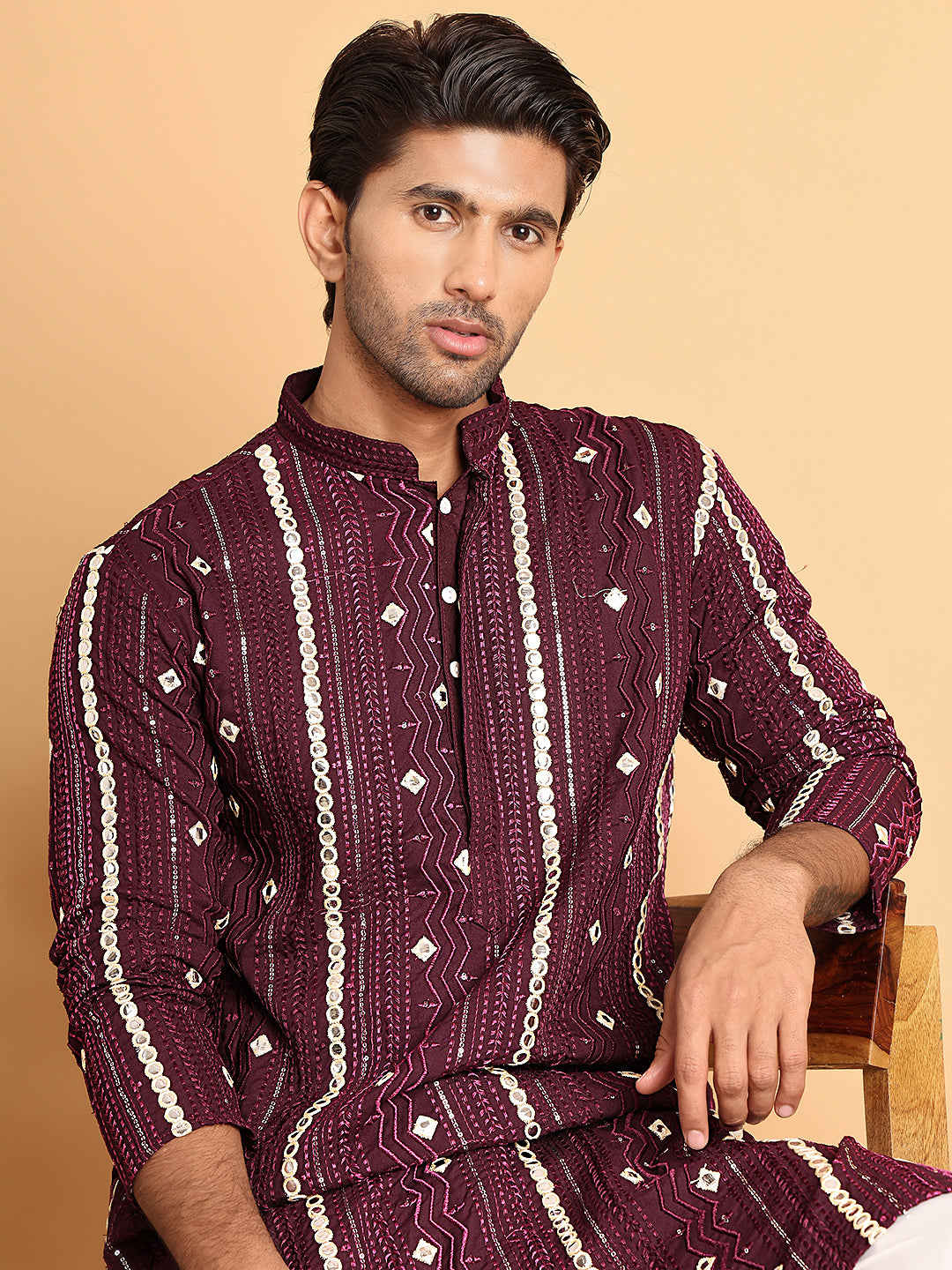 Men's Mirror Work Kurtas ( ANMKO 187Purple )  [RT] [A-4]
