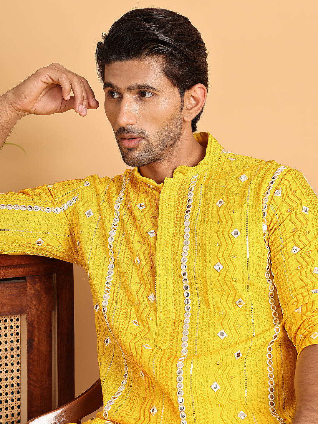Men's Mirror Work Kurtas ( ANMKO 187Yellow )  [RT] [A-4]