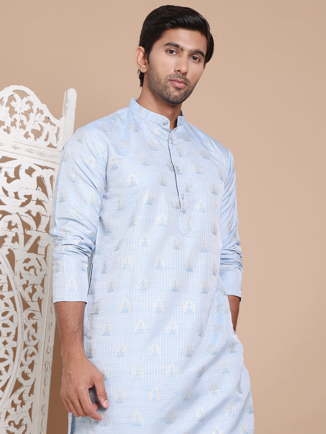 Men's Floral Printed  Kurtas ( ANMKO 188Blue )  [RT] [P-14]