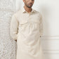 Men's Solid Pathani Kurta with Pyjama ( ANMKP 189Beige )