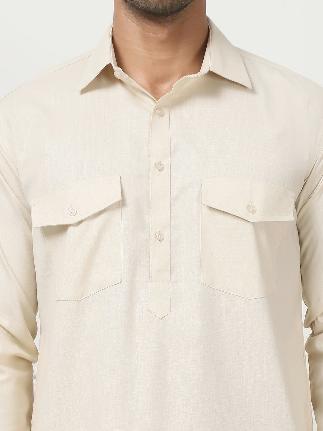 Men's Solid Pathani Kurta with Pyjama ( ANMKP 189Beige )