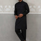 Men's Solid Pathani Kurta with Pyjama ( ANMKKP 189Black )