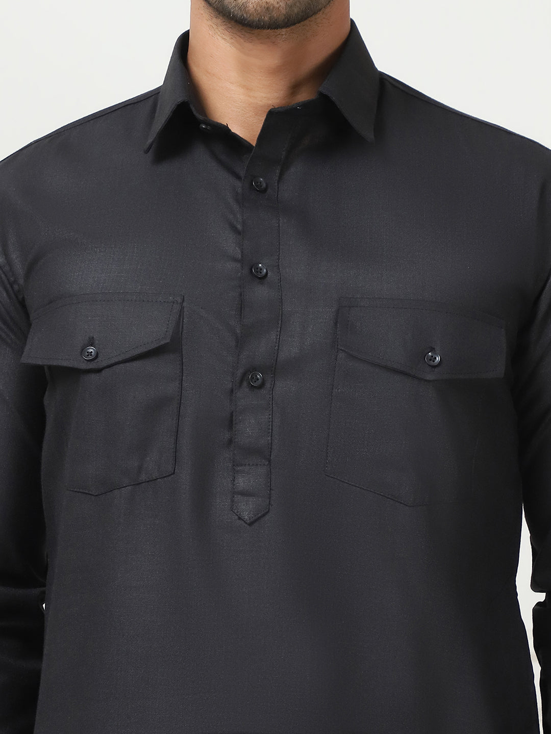 Men's Solid Pathani Kurta with Pyjama ( ANMKP 189Black )