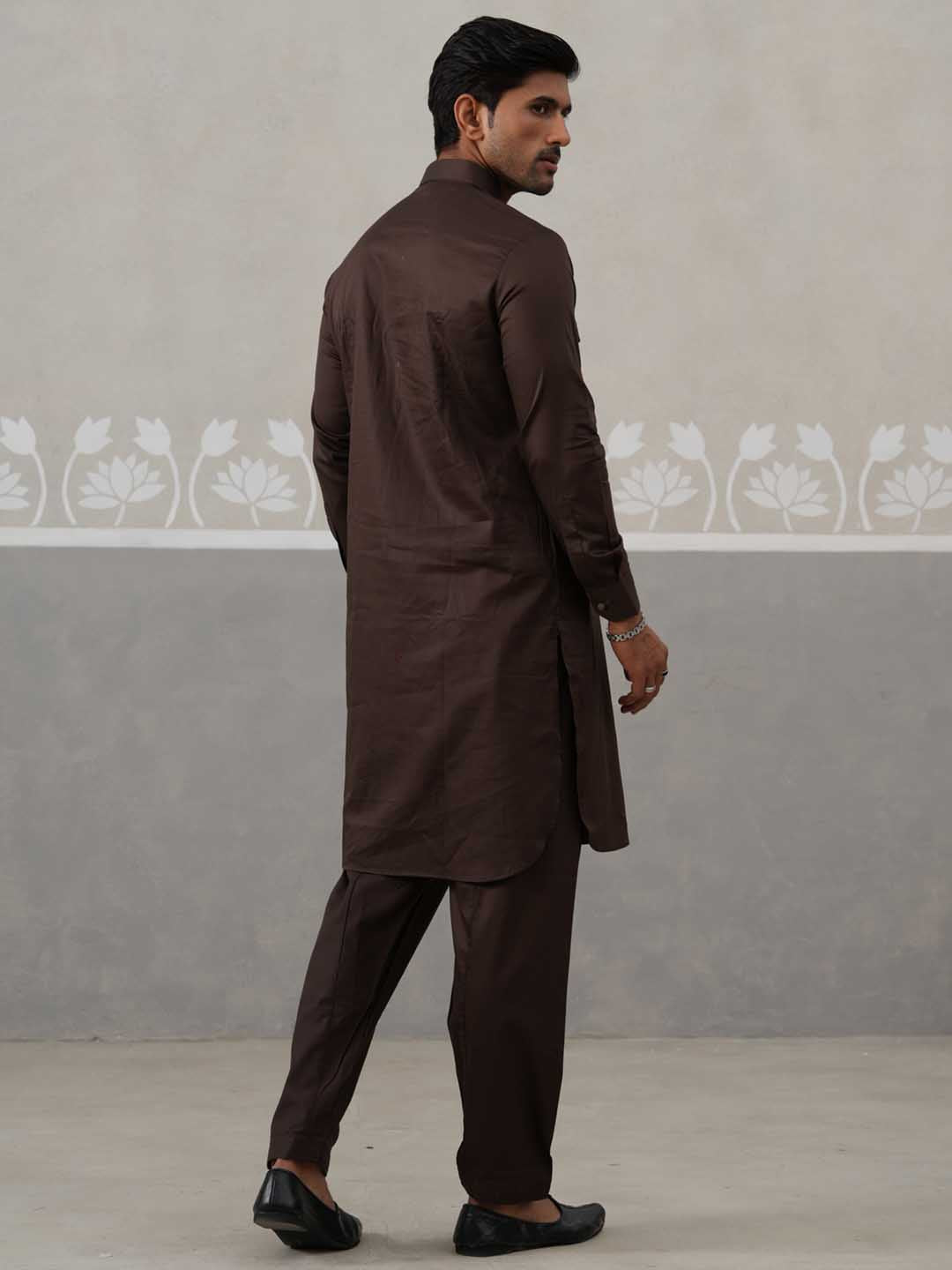 Men's Solid Pathani Kurta with Pyjama ( ANMKKP 189Coffee )
