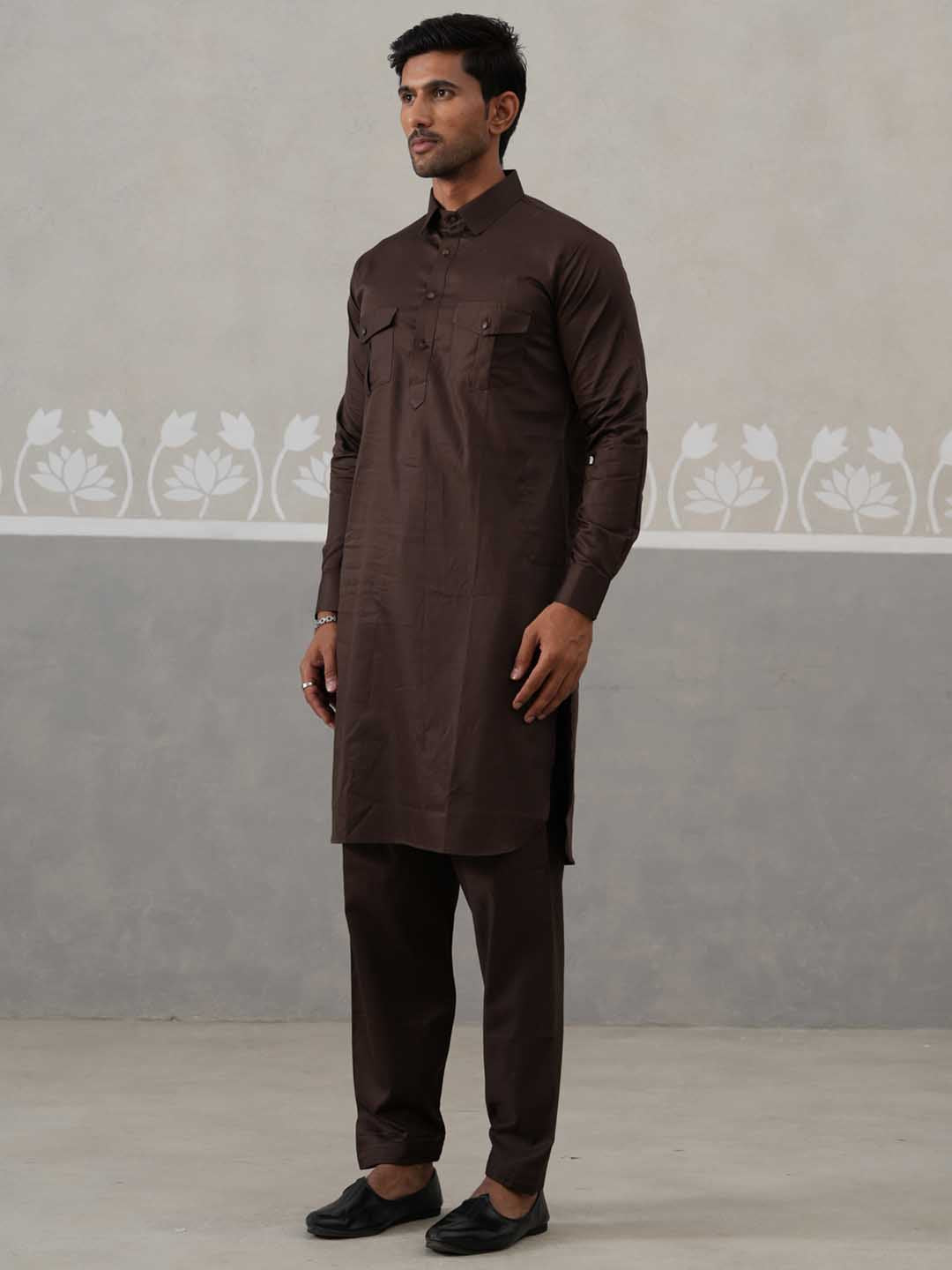 Men's Solid Pathani Kurta with Pyjama ( ANMKKP 189Coffee )