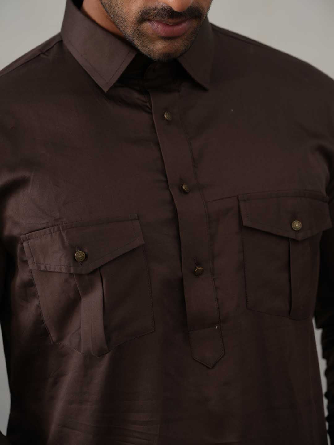 Men's Solid Pathani Kurta with Pyjama ( ANMKKP 189Coffee )