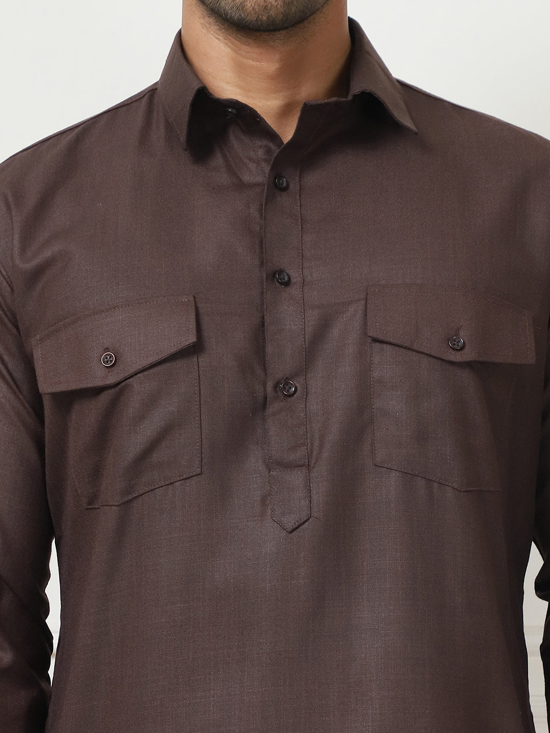 Men's Solid Pathani Kurta with Pyjama ( ANMKP 189Coffee )