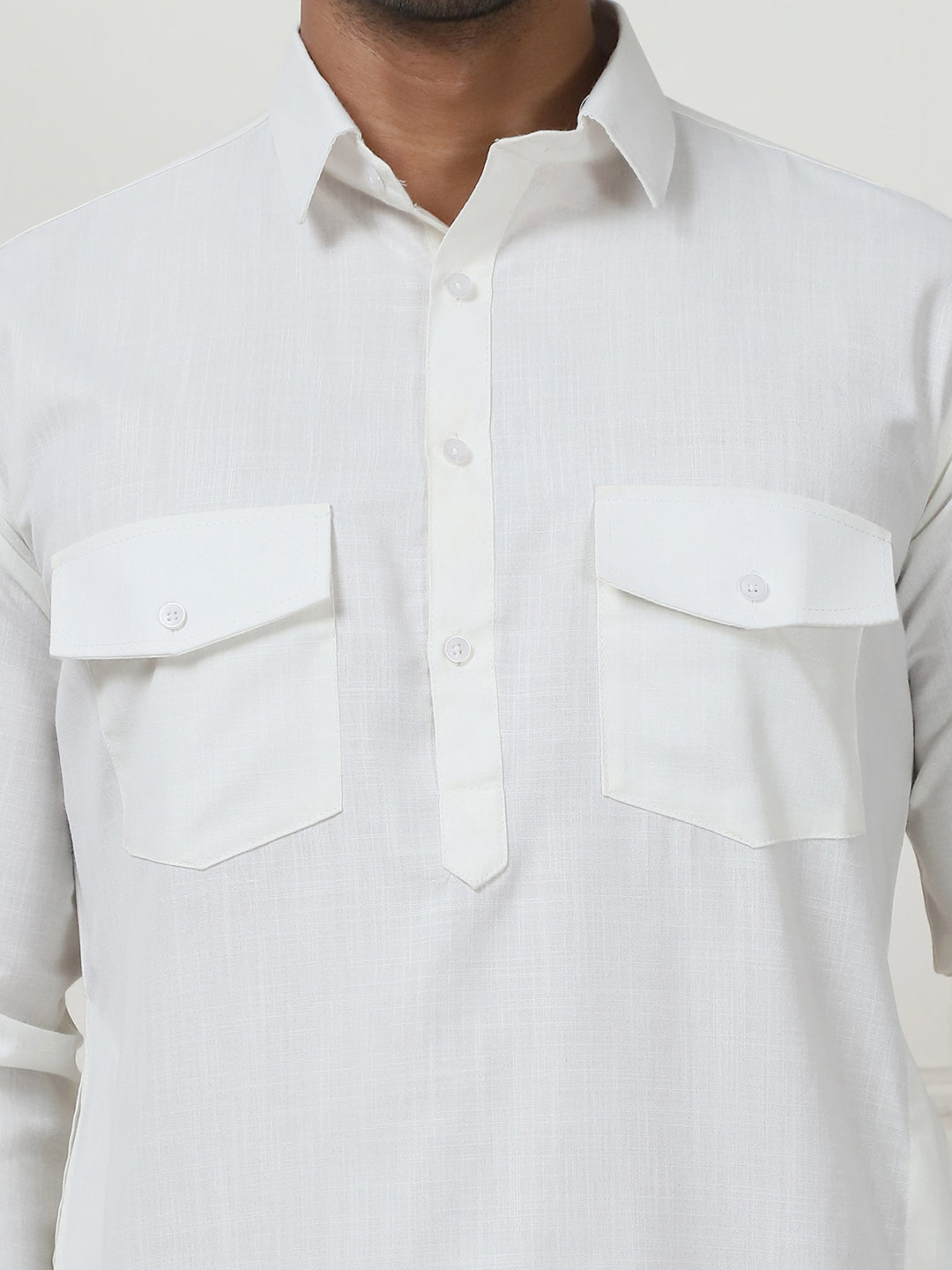 Men's Solid Pathani Kurta with Pyjama ( ANMKP 189Cream )