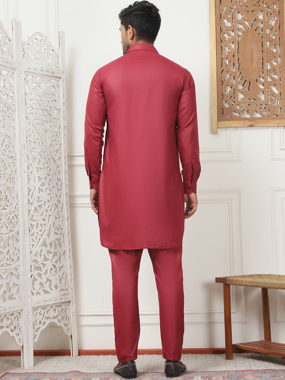 Men's Solid Pathani Kurta with Pyjama ( ANMKP 189Maroon )