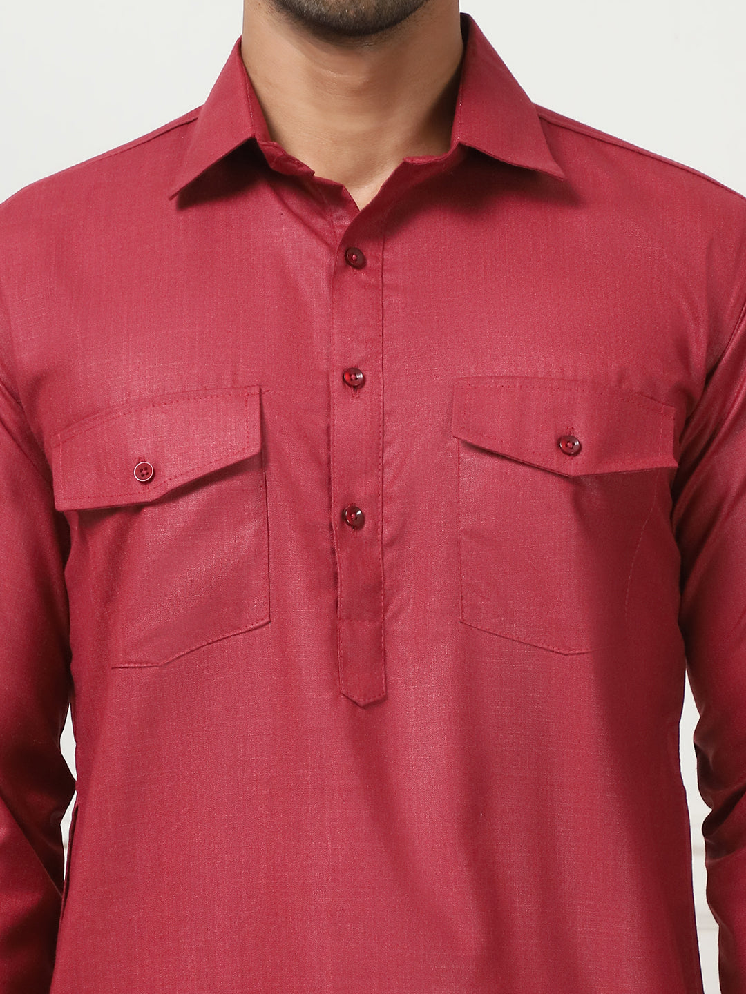 Men's Solid Pathani Kurta with Pyjama ( ANMKP 189Maroon )