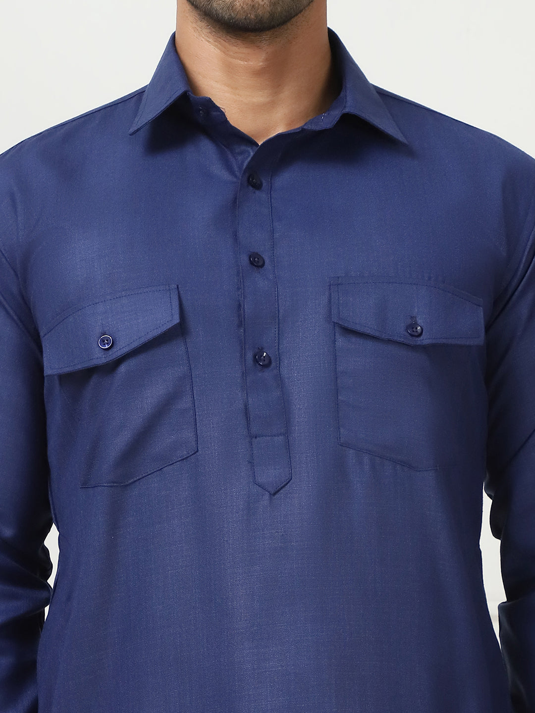Men's Solid Pathani Kurta with Pyjama ( ANMKP 189Navy )