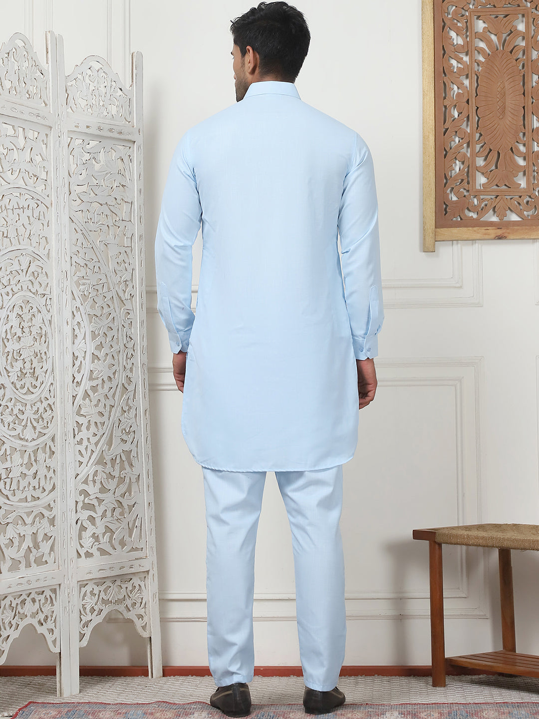 Men's Solid Pathani Kurta with Pyjama ( ANMKP 189Sky )