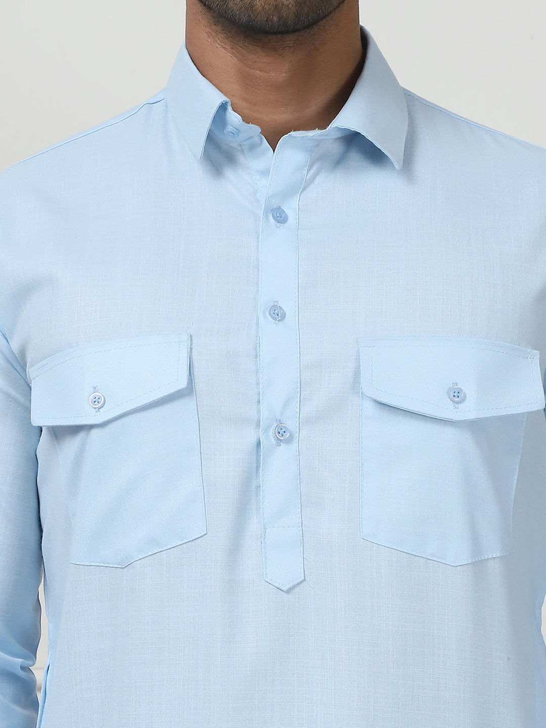 Men's Solid Pathani Kurta with Pyjama ( ANMKP 189Sky )