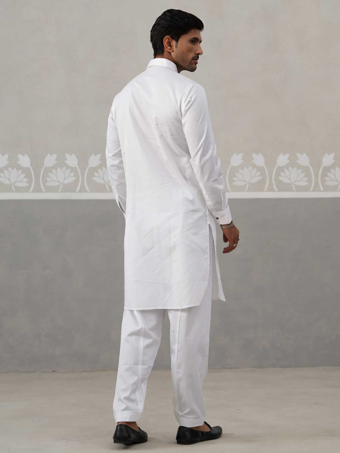 Men's Solid Pathani Kurta with Pyjama ( ANMKKP 189White )
