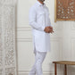 Men's Solid Pathani Kurta with Pyjama ( ANMKP 189White )
