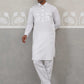Men's Solid Pathani Kurta with Pyjama ( ANMKKP 189White )