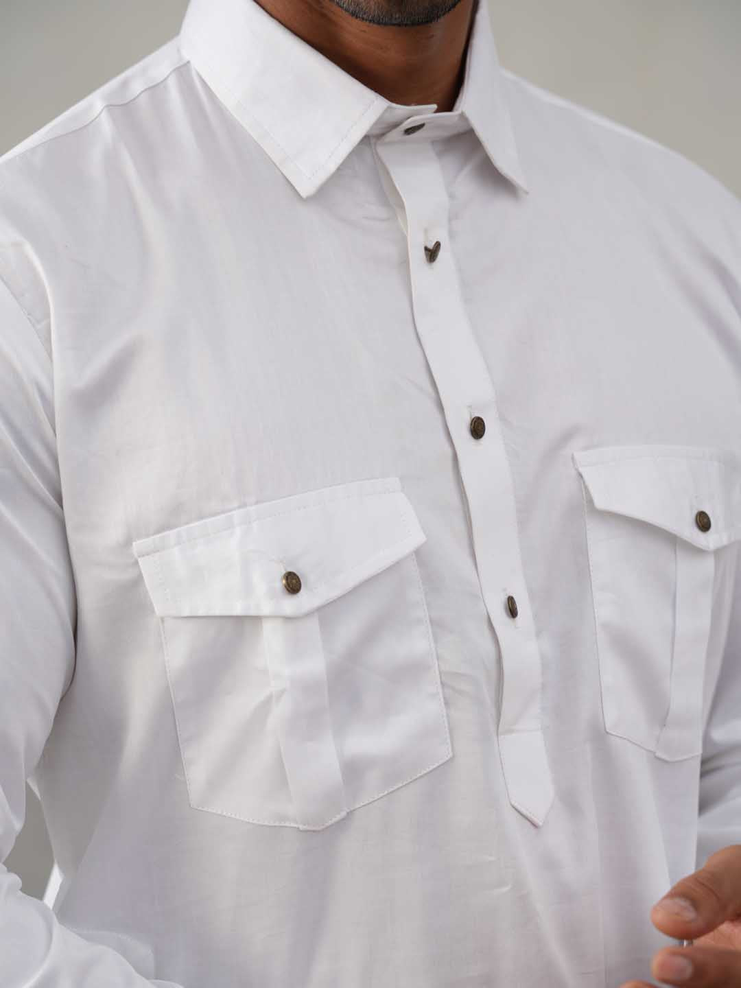 Men's Solid Pathani Kurta with Pyjama ( ANMKKP 189White )