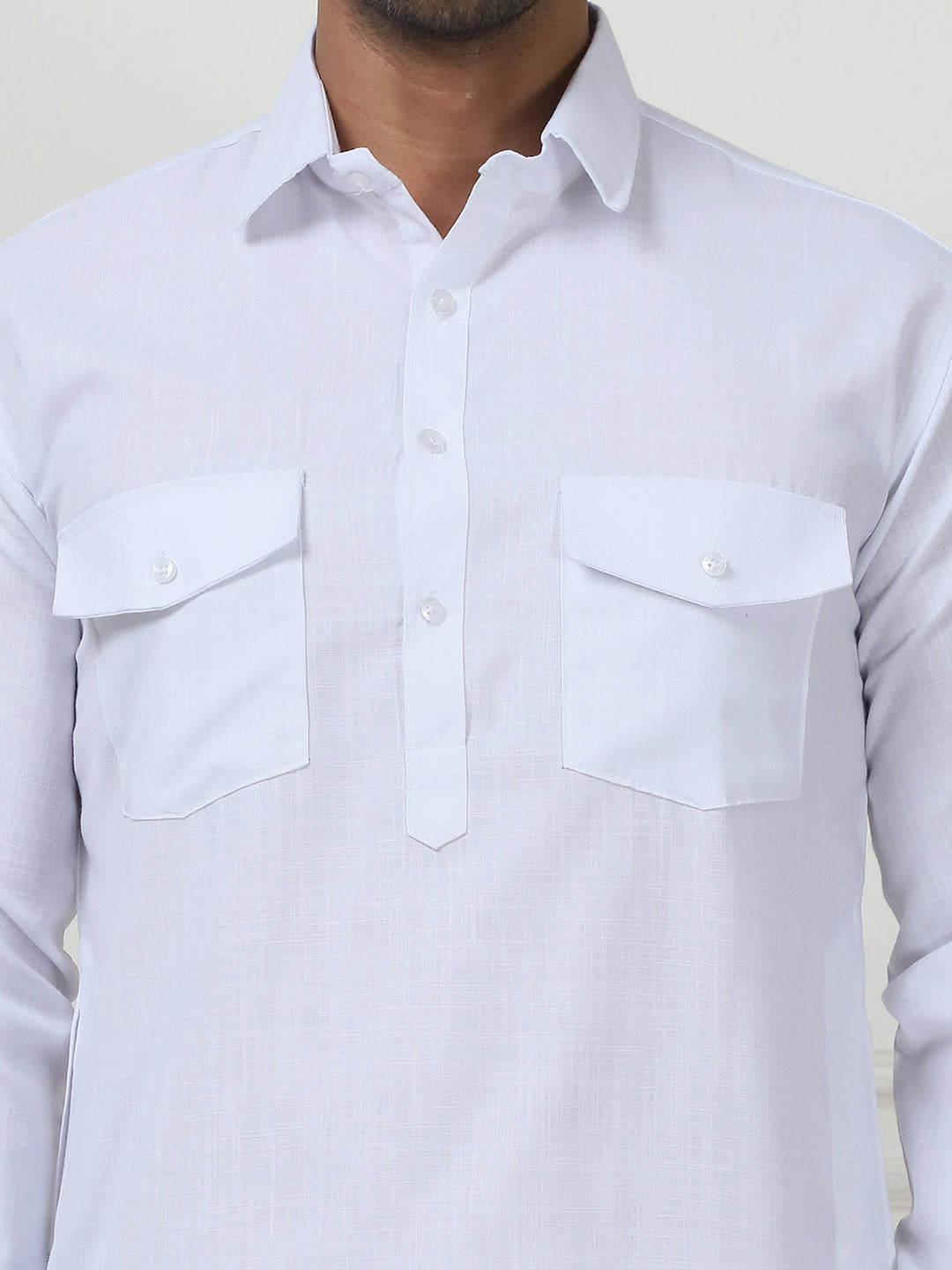 Men's Solid Pathani Kurta with Pyjama ( ANMKP 189White )
