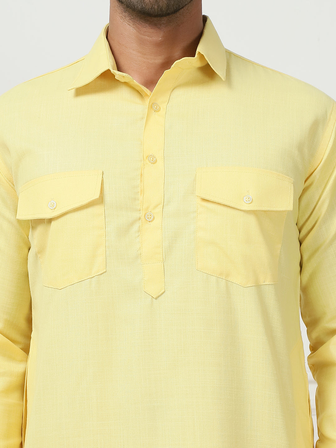 Men's Solid Pathani Kurta with Pyjama ( ANMKP 189Yellow )