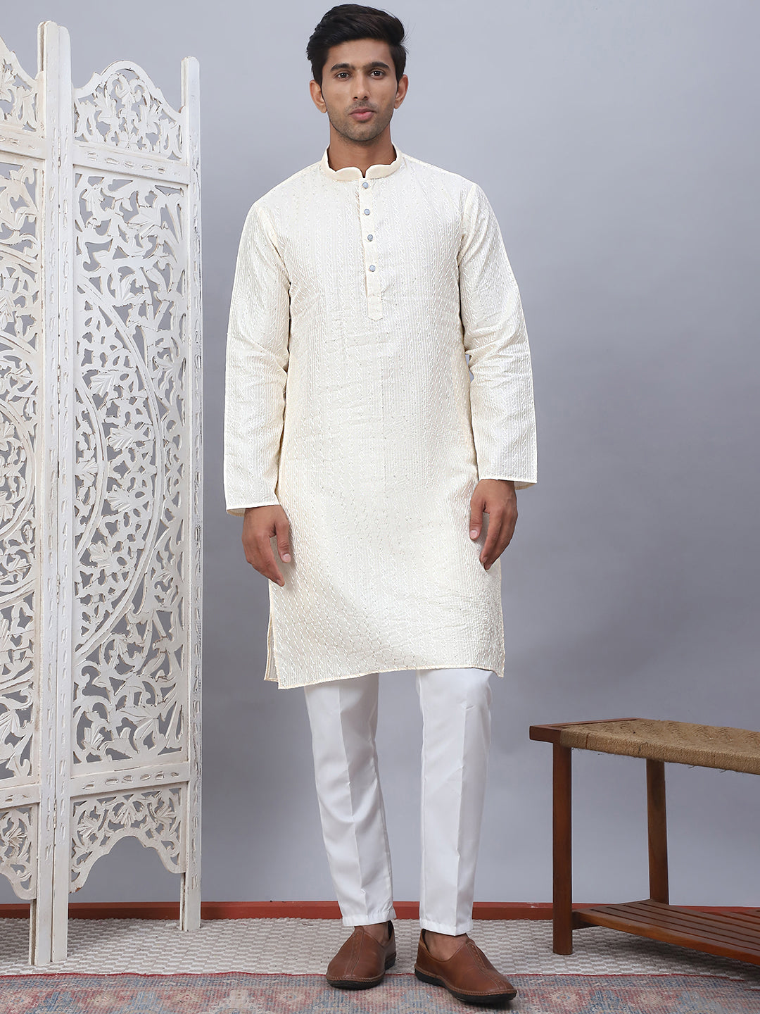 Men's Embroidered Straight Kurtas ( ANMKO 190Golden )  [RT] [A-6]