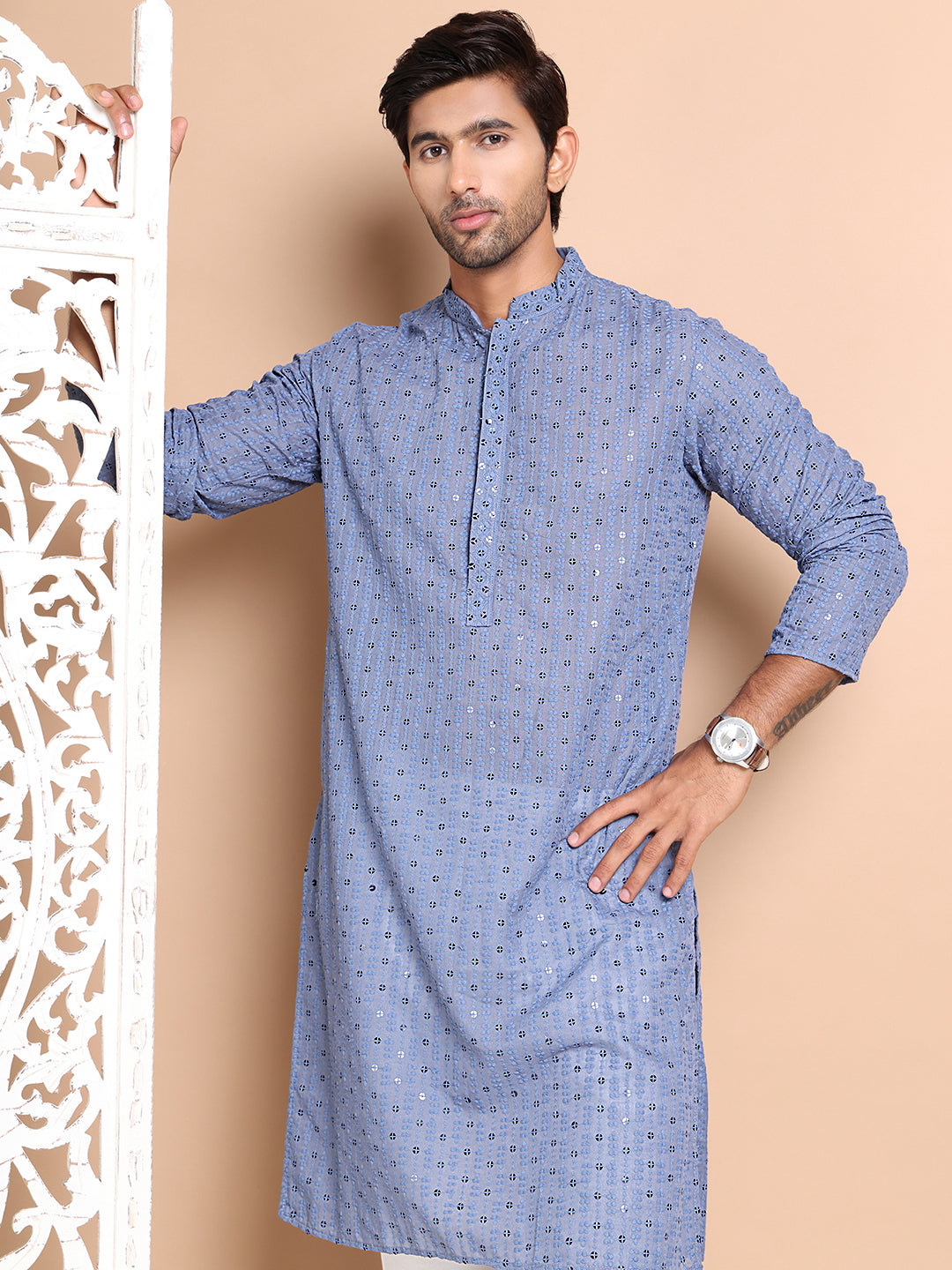 Sequin Embroidered Pure Cotton Kurtas ( ANMKO 192Grey )  [RT] [P-14]