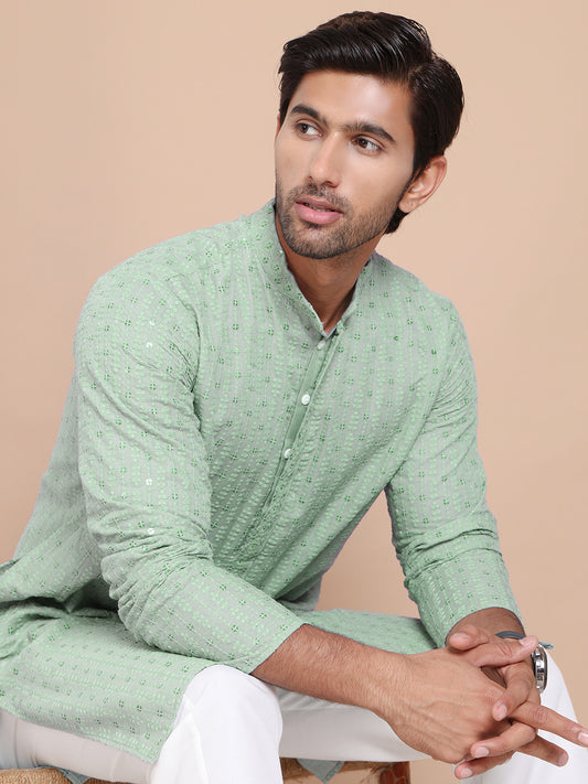 Sequin Embroidered Pure Cotton Kurtas ( ANMKO 192Light-Blue )  [RT] [P-14]