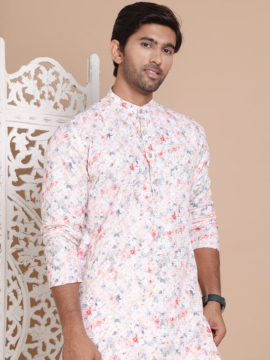 Printed and Emrbroidered Kurtas ( ANMKO 194Peach ) [RT] [ O5 ]