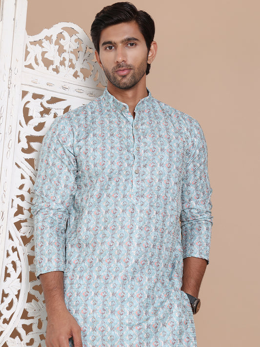 Printed and Emrbroidered Kurtas ( ANMKO 194Sky ) [RT] [ O5 ]