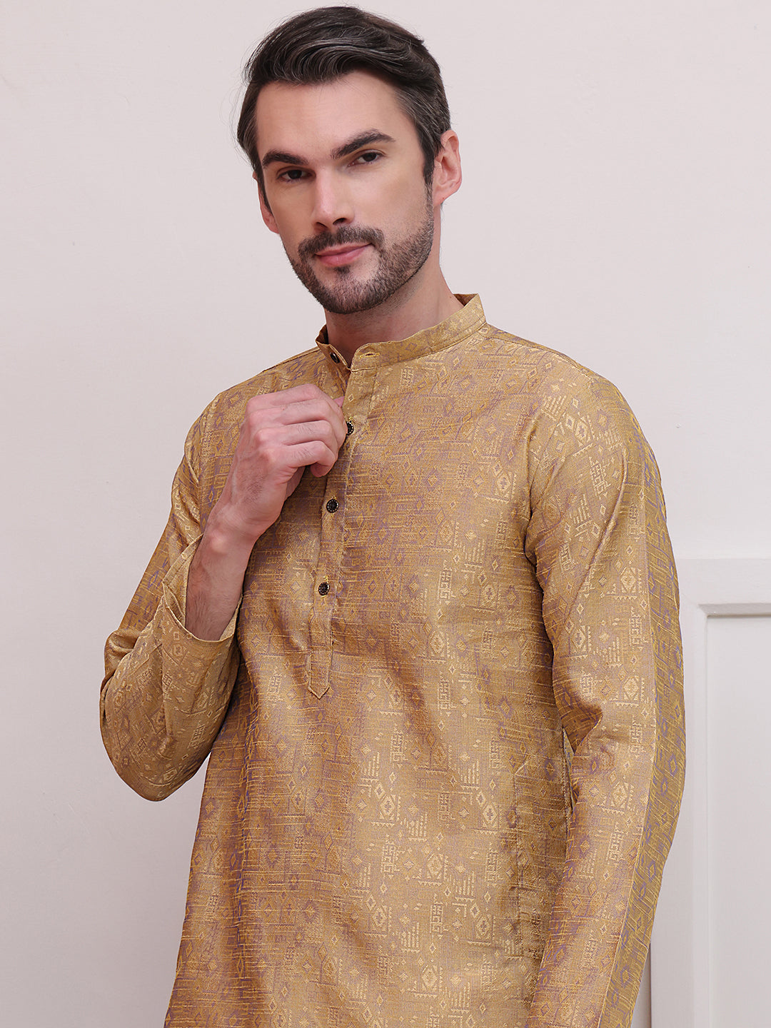 Beige Silk Blend Kurtas ( ANMKO 195Beige ) [RT] [ IT ]