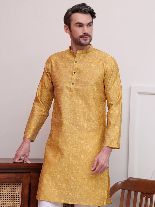 Mustard Silk Blend Kurtas ( ANMKO 195Mustard ) [RT] [ IT ]