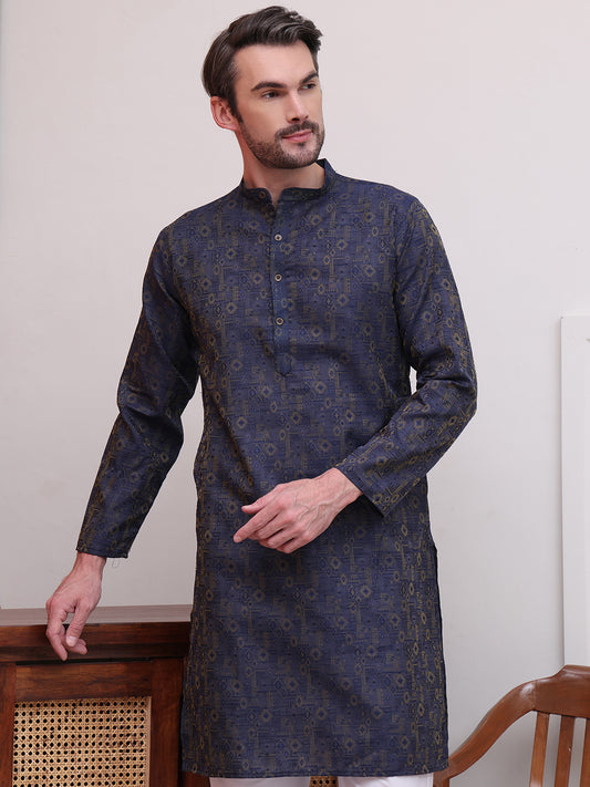 Navy Blue Silk Blend Kurtas ( ANMKO 195Navy ) [RT] [ IT ]