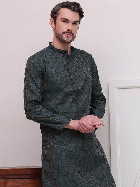 Olive Green Silk Blend Kurtas ( ANMKO 195Olive ) [RT] [ IT ]