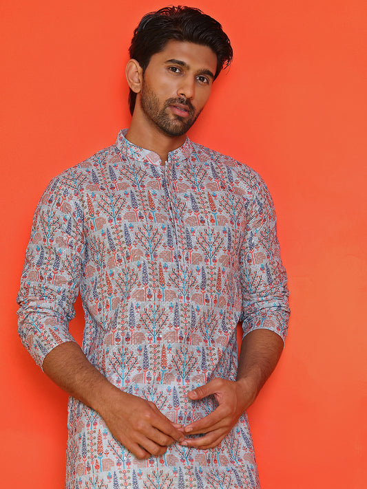 Embroidered Pure Cotton Kurtas For Men. ( AANMKO 196Blue )