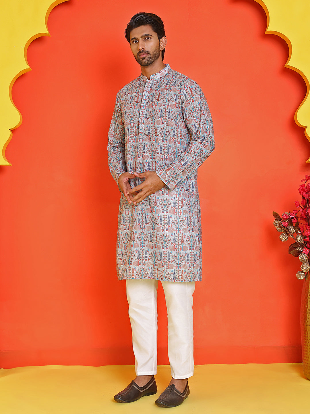 Embroidered kurta Pyjama Set For Men ( ANMKP 196Blue )