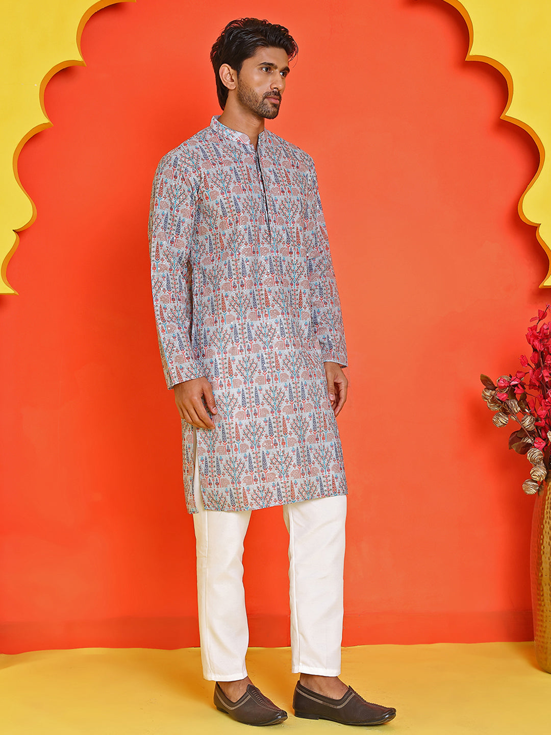 Embroidered kurta Pyjama Set For Men ( ANMKP 196Blue )